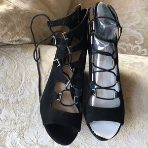 Black Lace-Up Wedge